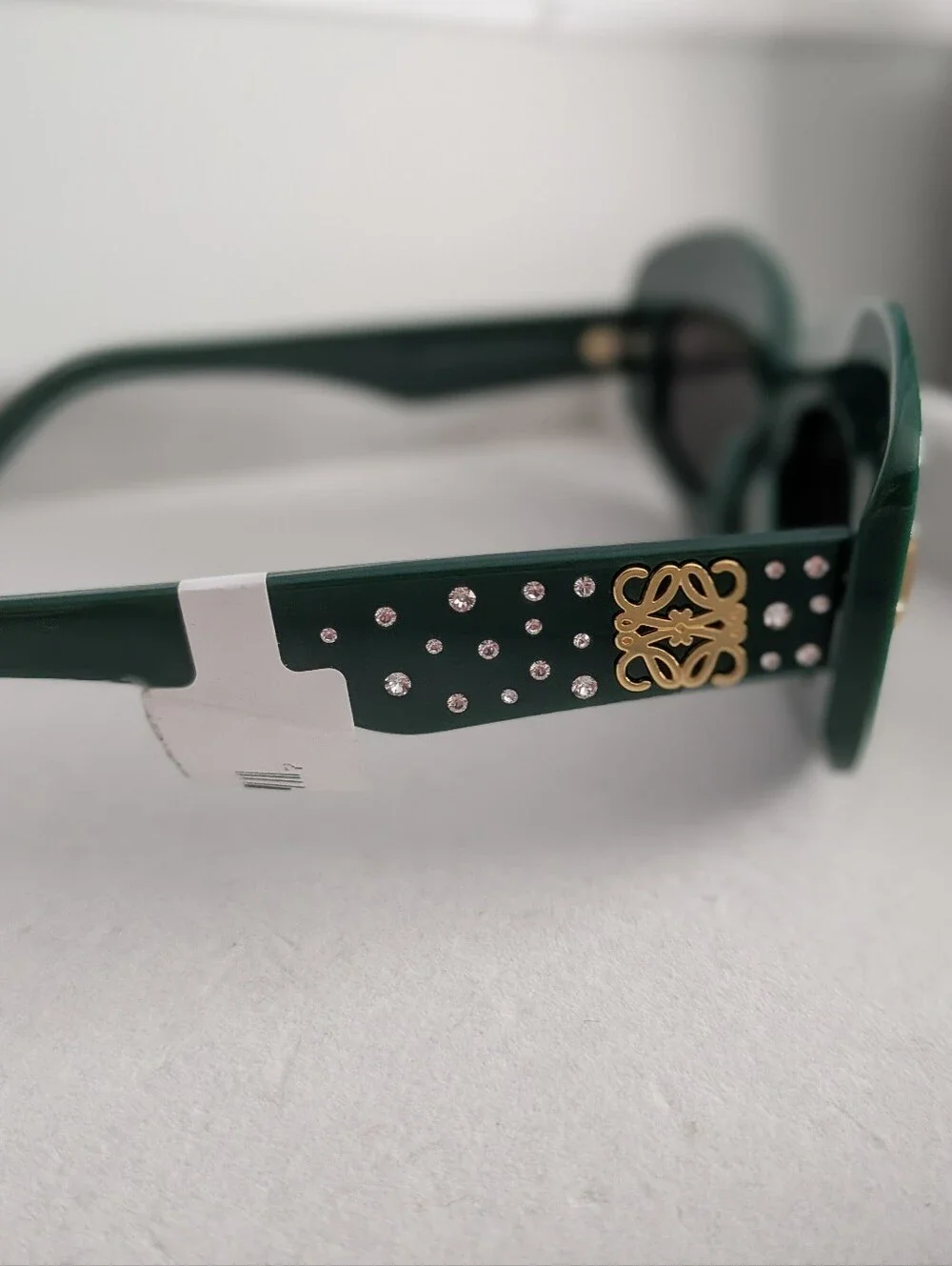 Loewe LW4114IS Crystal Embellished Green Sunglasses 96A Emerald Green Italy